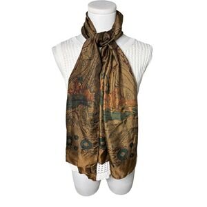 Equestrian Hunting Scene Paisley Scarf Fox Hunt Horse Hounds Bronze Green OS